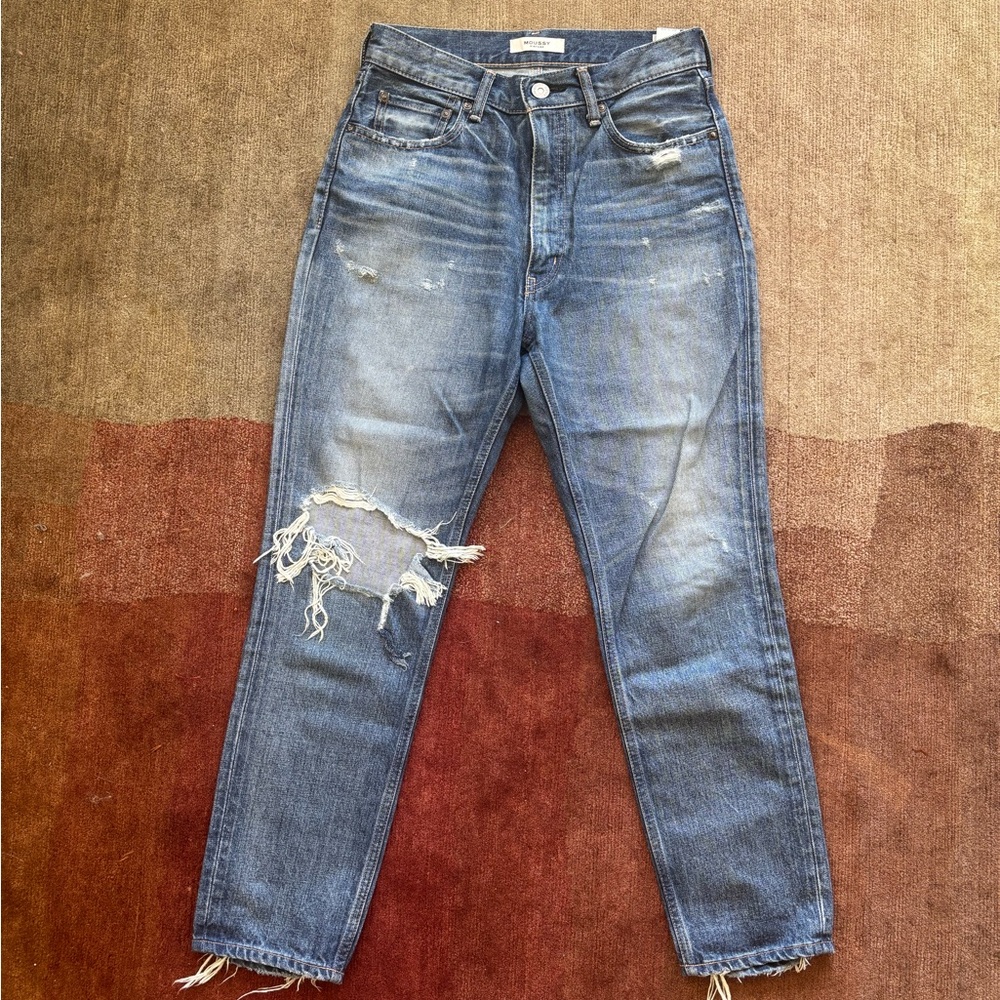 Moussy Blue Ankle Cropped Distressed Jeans - Sz 26